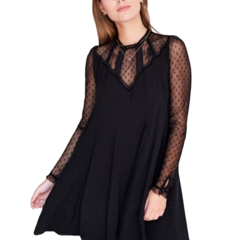 XHILARATION Black Sheer Polka Dot Sleeve & Neckline Black Dress XSmall NWT